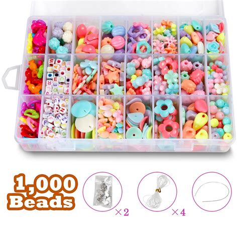 DIY Beads Set with 4 Packs String, 24 Different Types and Shapes ...