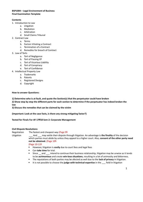 Legal Environment of Business Final Examination Template | BSP1702 ...
