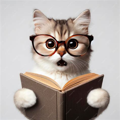 Premium Photo | Cat with glasses reading a book on white background ai ...