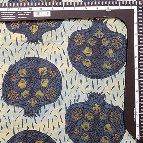 Pure Cotton Vanaspati Cream With Blue Big Pomegranate Motif Hand Block ...