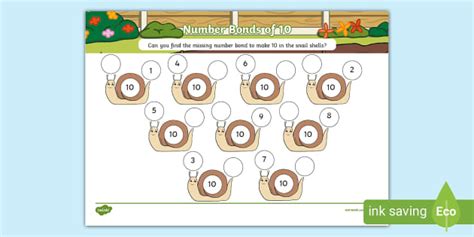 👉 Number Bonds of 10 Snail Worksheet - KS1 - Maths - Minibeast