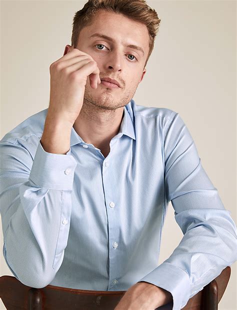 Buy Tailored Fit Striped Stretch Shirt at Marks & Spencer