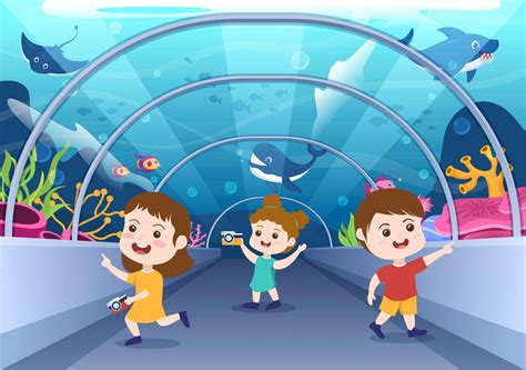 Aquarium Template Hand Drawn Cartoon Flat Illustration with Kids ...