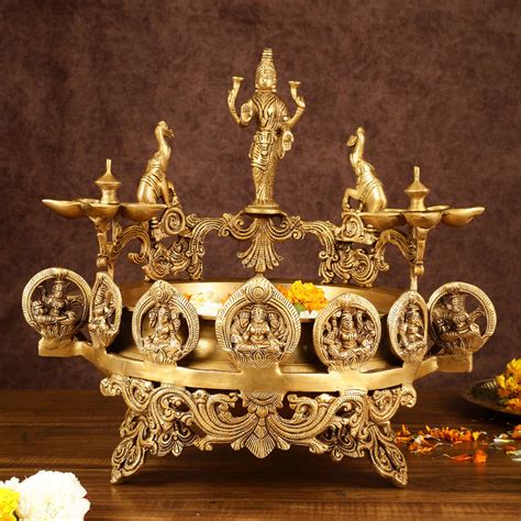 Buy Handcrafted Ashtalakshmi Brass Urli with Diyas | Height: 16 Inch ...
