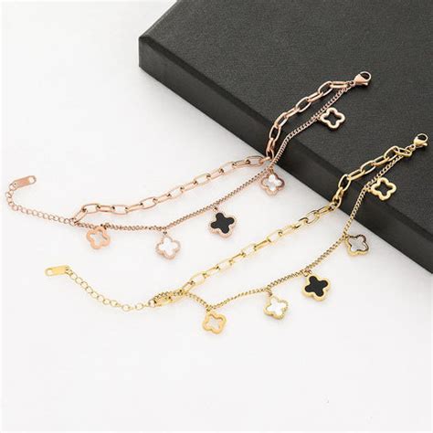 Double Stainless Steel Layered Clover Bracelet - Gold Color – Myjewel India