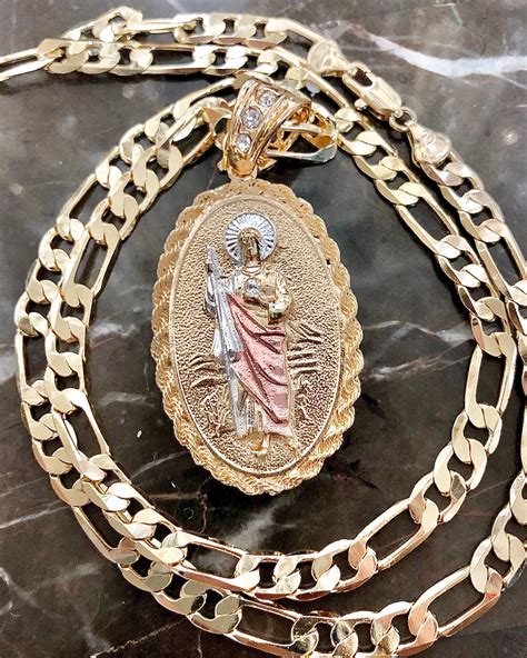 Gold Plated Saint Jude Pendant Necklace Chain San Judas Tadeo Jewelry ...