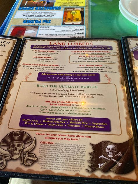 Menu at Pirates Landing Restaurant, Port Isabel