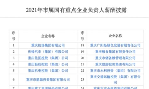 重庆晒33家市属重点国企负责人2021年“工资条”：税前年薪最高80.3万元凤凰网重庆_凤凰网