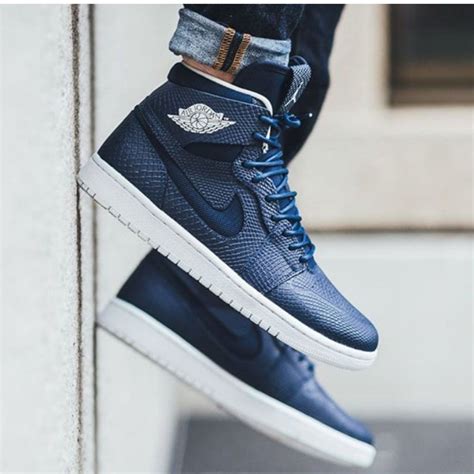 Jordan Shoes | Nike Air Jordan 1 Navy Blue Snake Size 10 | Color: Blue ...