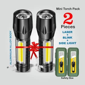 UNZAG ( Pack 2 ) Mini Pocket Light Zoom COB USB Led WaterProof 0.2 hrs ...