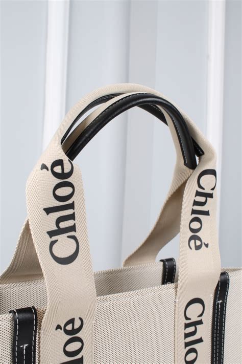 chloe canta large woody tote krem siyah ithal 17x13x5 cm
