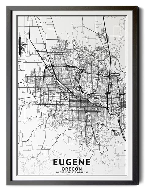 Eugene Oregon Map Black and White Coordinates Map of - Etsy
