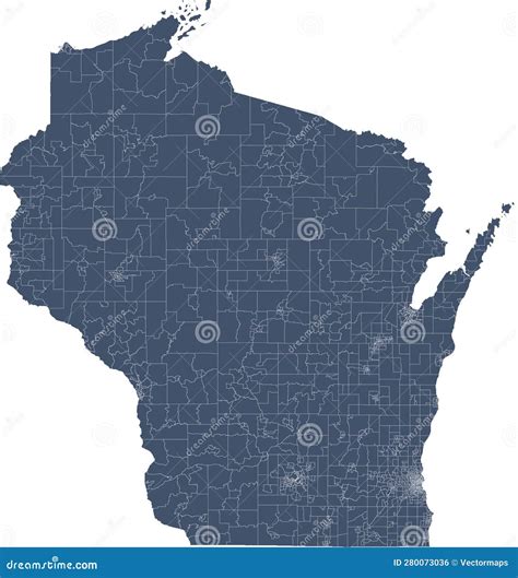 US Wisconsin State Map with Census Tracts Boundaries Stock Illustration ...