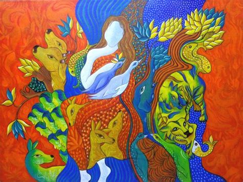 "Bonding With Nature": Orange Red Acrylic Painting by Hariom Kuthwaria ...