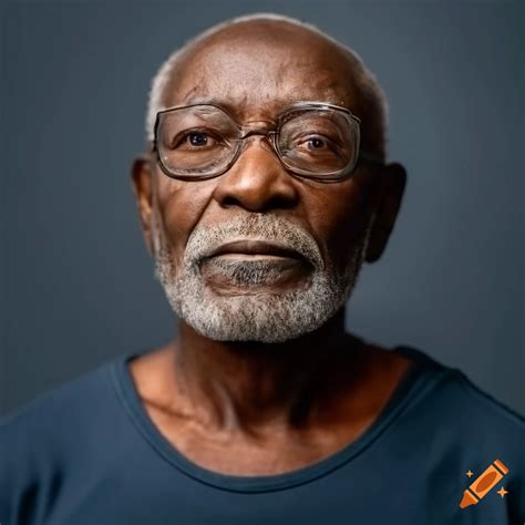 Portrait of elderly black man, only face and shoulders, wearing a T ...