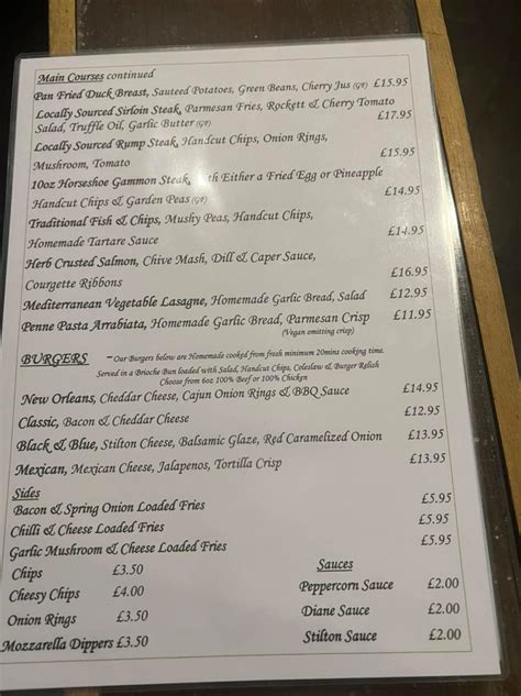 Menus - The Old Mill, Knitsley