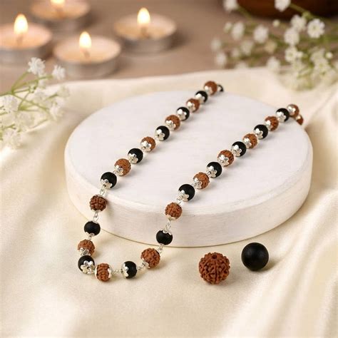 Buy Rudraksha & Karungali Mala Silver Plated Beads Spiritual Protection ...