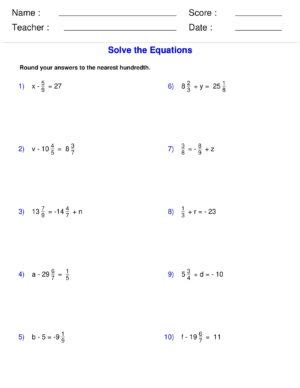 Solving One Step Equations with Fractions Worksheets - Algebra | Made ...