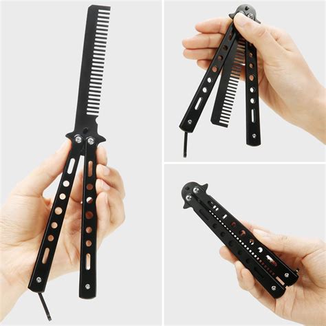Hair comb, Butterfly knife - Black