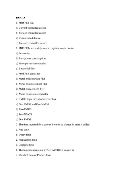 ADE-QB - Notes - PART A MOSFET is a a) Current controlled device b ...