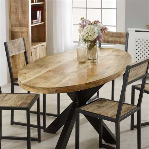 Surrey Solid Mango Wood & Metal Oval Dining Table 6-8 Seater | Dining ...