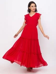 ITI Women Tiered Red Maxi/Full Length Dress - Buy ITI Women Tiered Red ...