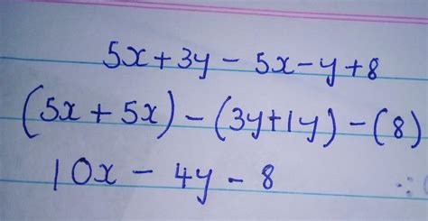 Subtracting 5x + 3y from 5x -y + 8 given - Brainly.in