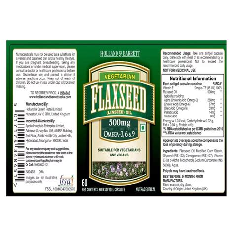 Holland & Barrett Flaxseed Omega-3-6-9 500 mg, 60 Capsules Price, Uses ...