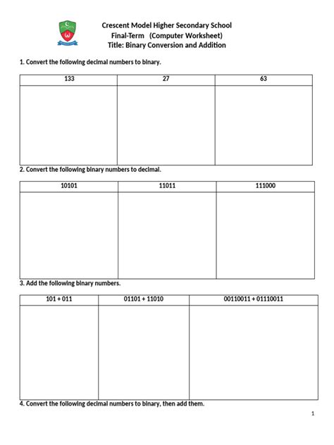 Image result for Binary Conversion Practice Worksheet