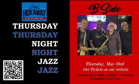 Thursday Night Jazz with B Side Band, Jojo's Hideaway, Tustin, 23 May ...