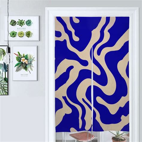 Abstract Blue Beige Swirl Art Door Curtain Nordic Living Room ...