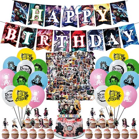 101 Pcs Demon Slayer Birthday Decorations Happy Birthday Theme Party ...