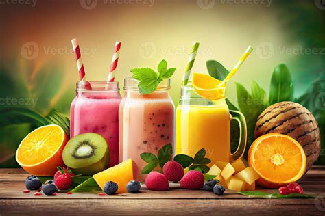 illustration of smoothies and juices made from a variety of fresh ...