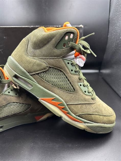 NIKE AIR JORDAN V 5 RETRO LS ARMY OLIVE GREEN ORANGE UNDEFEATED 314259 ...