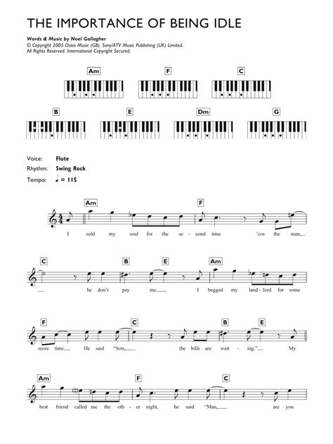 The Importance Of Being Idle by Oasis Sheet Music for Piano Chords/Lyrics at Sheet Music Direct