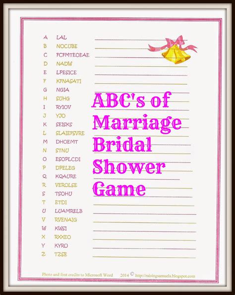 Printable Bridal Shower Games Free