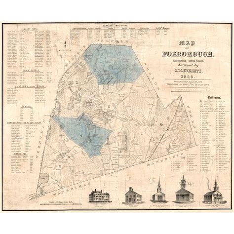Historic City Map - Foxboro Massachusetts - Everett 1850 - 28.14 x 23 ...