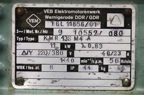 Electric motor 11 kW 1440 rpm from VEM - KMR 132. M4 A 31645 in ...