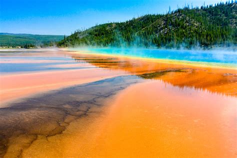 Hot Spring sky trees Yellowstone National Park Grand Prismatic Spring ...