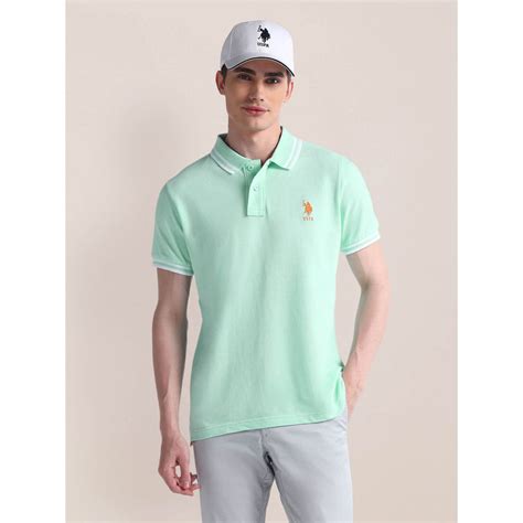 Buy U.S. POLO ASSN. Teal Slim Fit Pure Cotton Polo T-Shirt Online