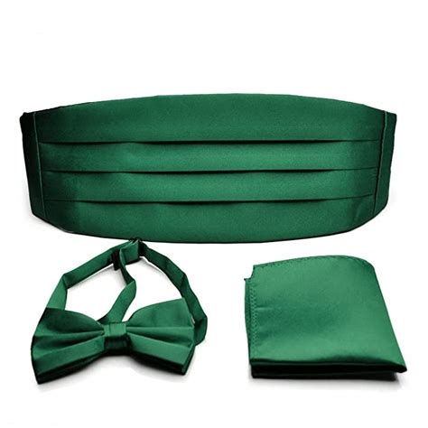 PenSee Formal Dard Green Pre-tied Bow Tie & Pocket Square & Cummerbund ...