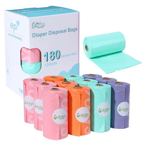 Amazon.com: Diaper Bags Disposable for Baby, 12 Refill Rolls/180 Bags ...