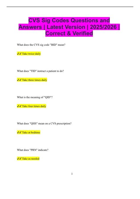 CVS Sig Codes Questions and Answers | Latest Version | 2025/2026 ...