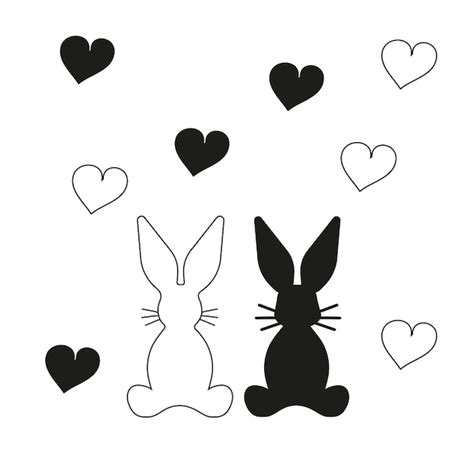 Konijntjes silhouetten Zwart-wit overzicht Vector afbeelding van ...