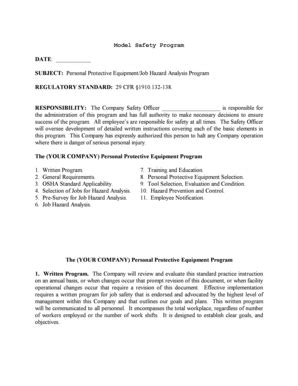 Fillable Online wvlabor SUBJECT Personal Protective EquipmentJob Hazard ...