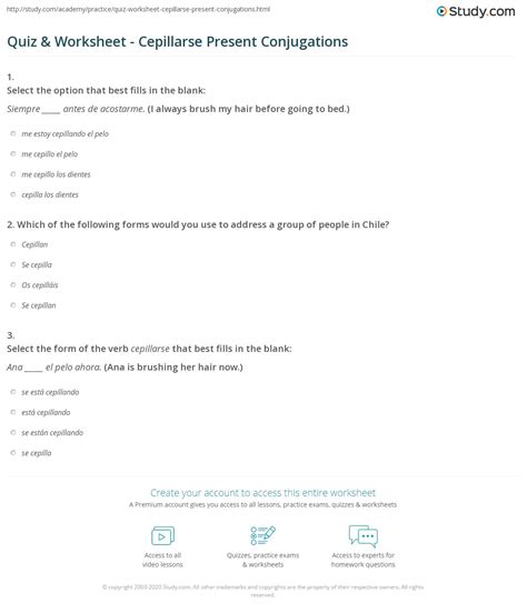 Quiz & Worksheet - Cepillarse Present Conjugations | Study.com