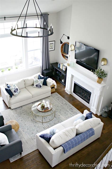 Symmetrical great room layout with two sofas | Living room furniture ...