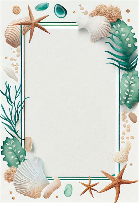 Premium Photo | A frame with sea shells and a green border