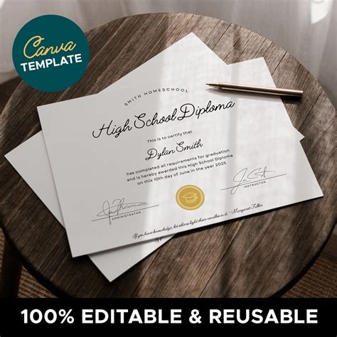 Editable Homeschool Diploma Template, Printable Homeschool Diploma, Homeschool Graduation ...