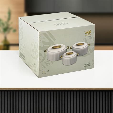 Almarjan Hot Pot Plastic, Set of 3 Pieces, Soft Grey & Gold, 2000ML